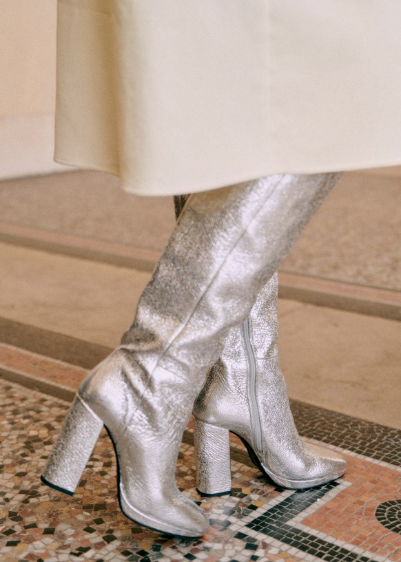 Apolline Thigh High Boots Silver Octobre Editions