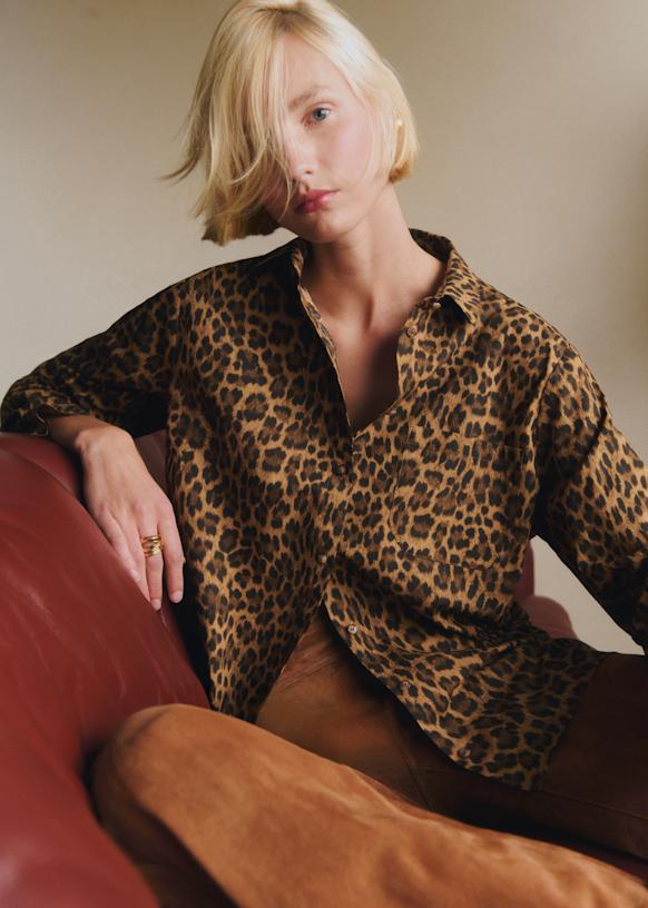 Max Shirt - Small Leopard Print Overdyed Camel - Silk - Sézane