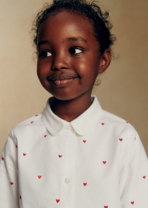Chemise Pierro - Oxford Blanc / Coeurs Rouge - Coton biologique ...