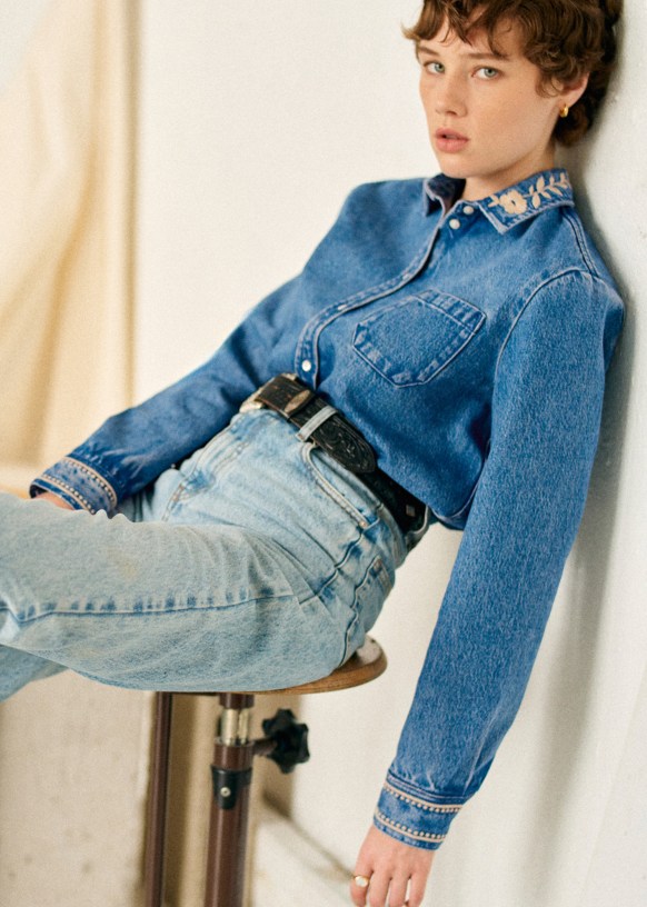 Tomboy Shirt Embroidered blue denim Cotton Sezane