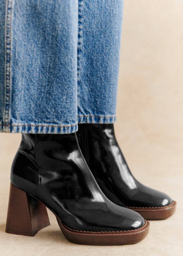 Glossy black boots store