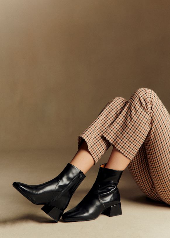 Paulette Low Boots - Patent Olive Green - Patent cowide leather
