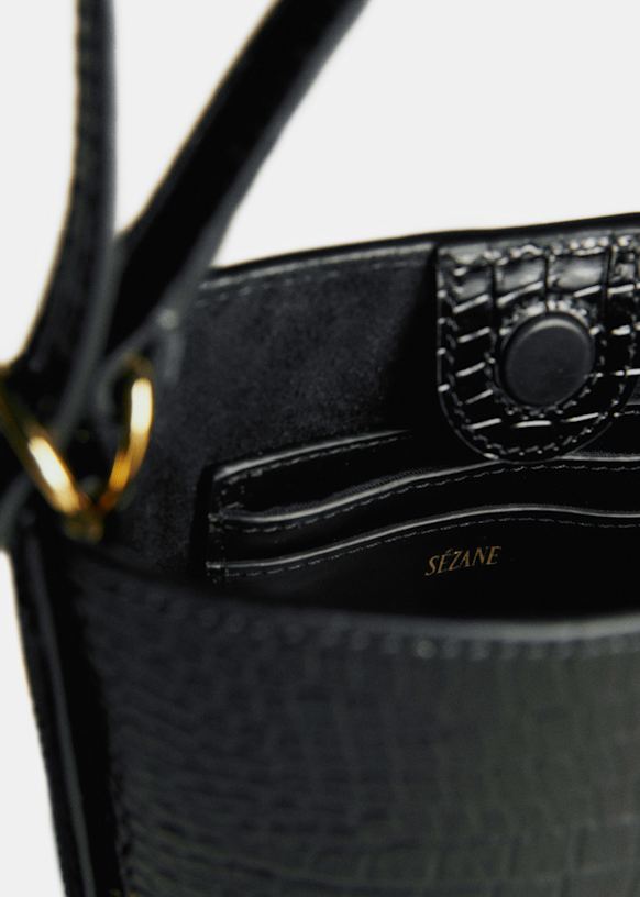 Mini Gary Bag - Black Crocodile Print - Crocodile-embossed cowhide 