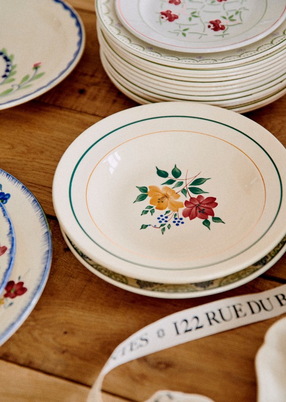 Lot De 6 Assiettes Creuses Anciennes En Faïence Décor Toucan - Occasion, Blanc, Marque Toucan