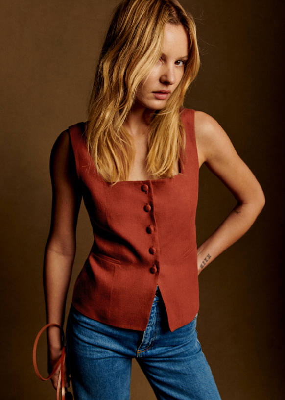 Zelinda Blouse - Chestnut Linen - Linen - Sézane