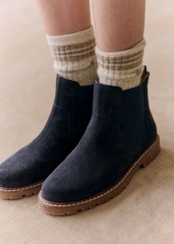 Charlie ミッドカットブーツ - ネイビー - スプリットカウハイドレザー - Sézane