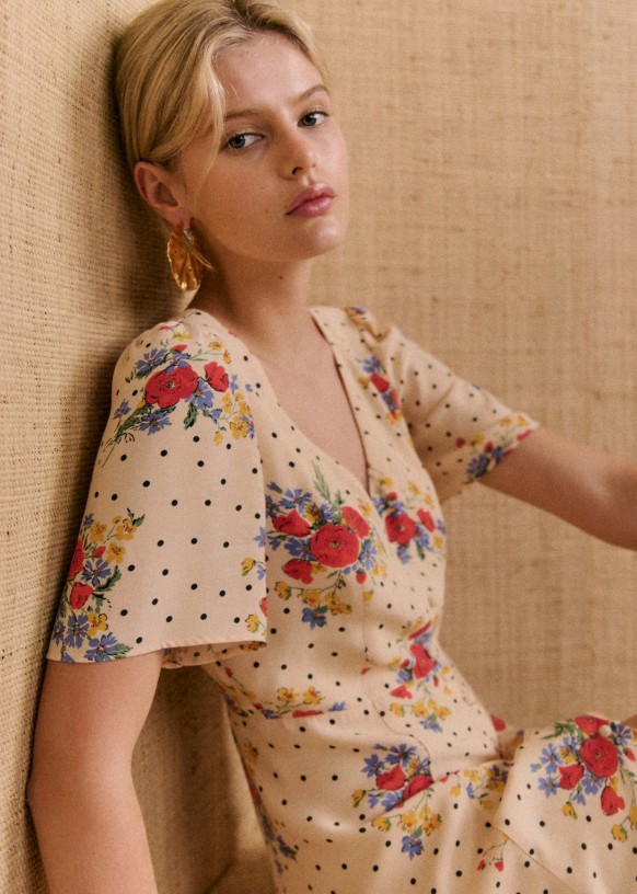 Lily Dress Blue with Ecru Viscose Sezane