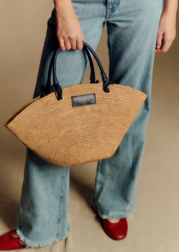 Justine Basket Bag - Deep natural navy raffia - Raffia - Sézane