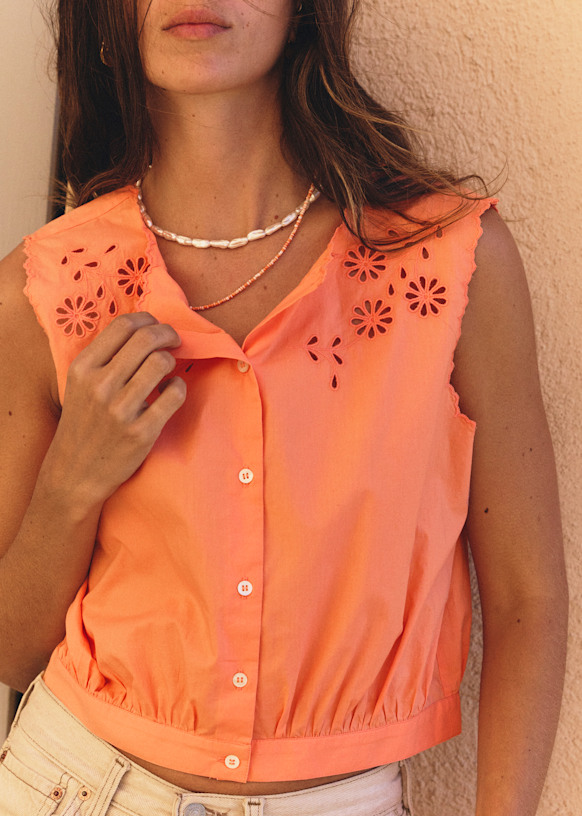 Nista Shirt - Orange with Soft Orange Placed Embroidery - Organic