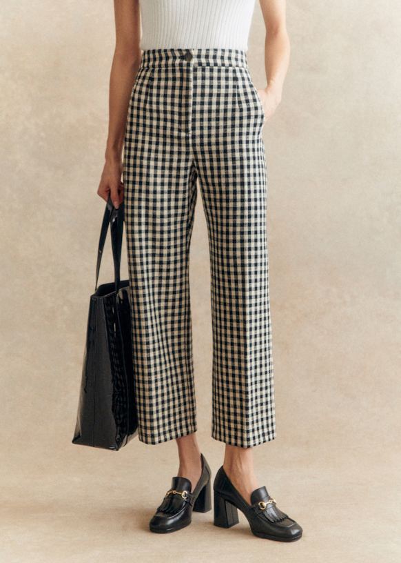 Martin Crop Trousers - Black/ Ecru Gingham - Organic Cotton