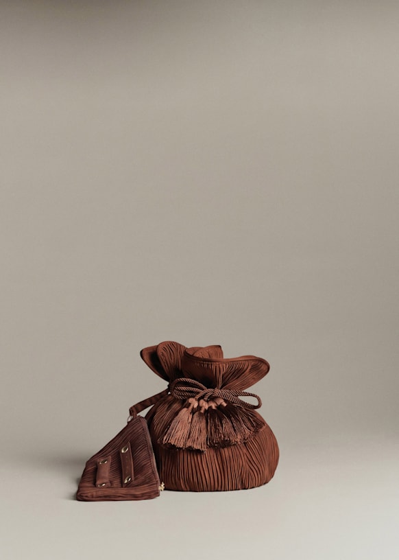 Pleated Satin Pouch Toiletry Bag - Brown - GRS certified recycled ...