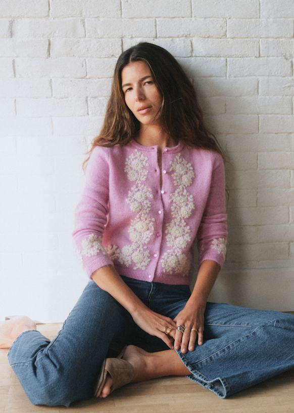 LAURINE Cardigan - Sézane x Sea NY - Lilac with Ecru Embroidery