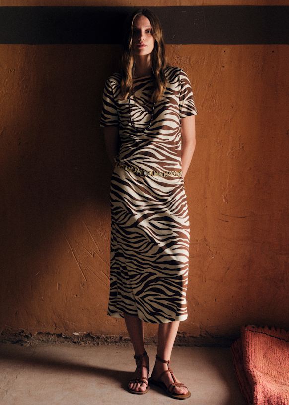 Lara Dress - Brown Zebra Print - Recycled cotton - Sézane