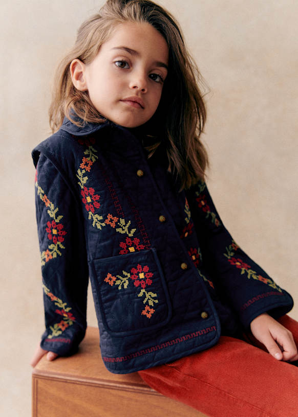 新品未使用　Sezane 刺繍ジャケット　36 Abélia Jacket - Petit Sézane x Lucia Vergara - Marine Blue with