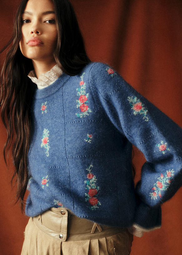 Mathieu セーター - Sézane x Baziszt - ブルー地のジャカード