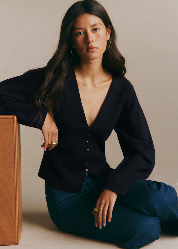 Gilet Anouck - Marine - Laine Mérinos - Sézane