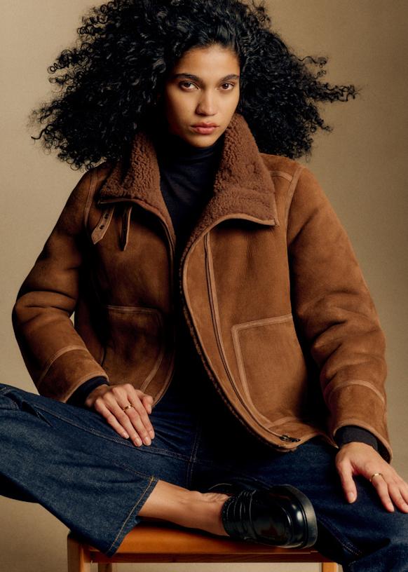 Manteau Calixte - Marron - Cuir d'agneau - Sézane