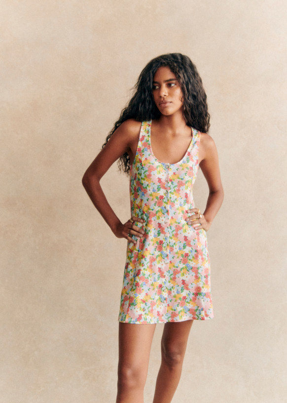 Leo Dress Pastel Flowers 0rganic cotton textile made from organic fibers Sezane