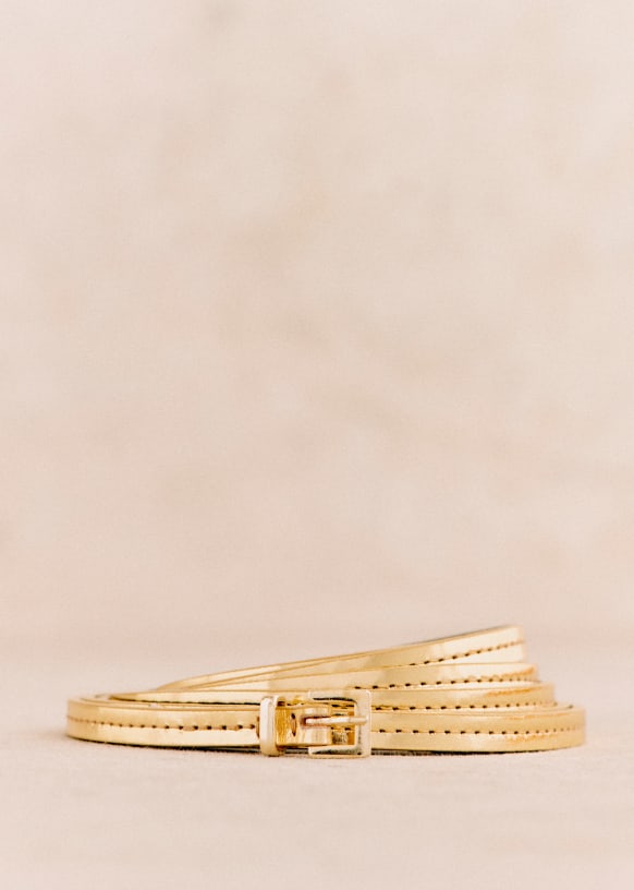 Sezane｜Anemone アンティークゴールドバックル 本革 細ベルト Anemone Belt - Mirrored Gold - Bovine leather - Sézane