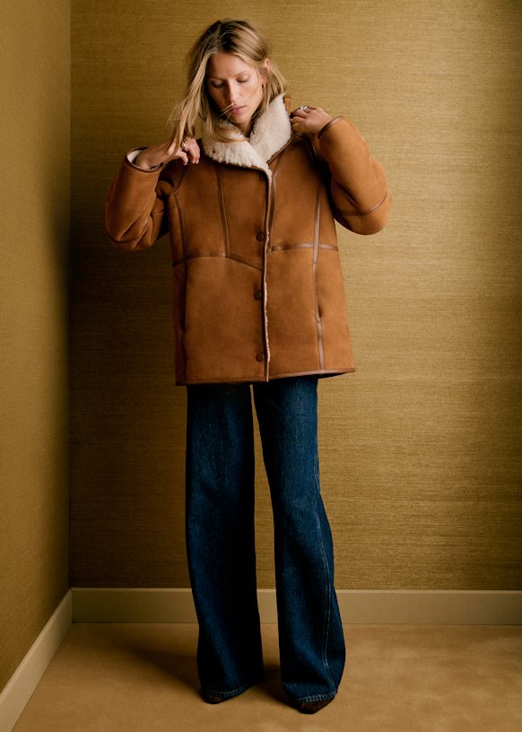 Marcel Coat - Caramel - Lamb leather - Sézane