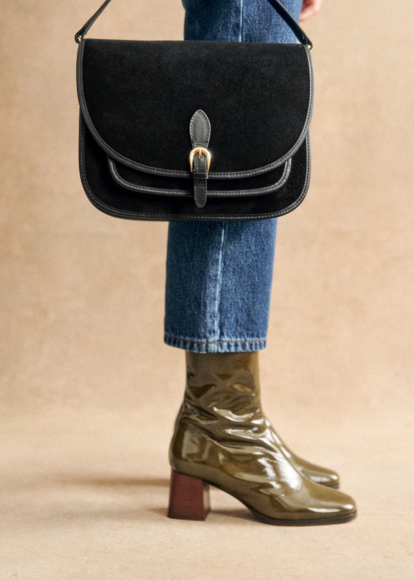 Large Roméo Bag - Black - Split cowhide leather - Sézane
