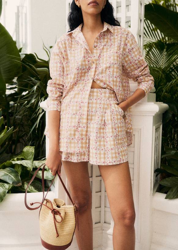 Max Shirt - Sézane x Andion - Beige Gingham and Floral Print