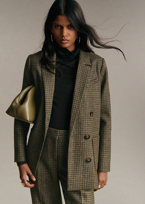 Michele Jacket - Moss Green Houndstooth - Wool - Sézane