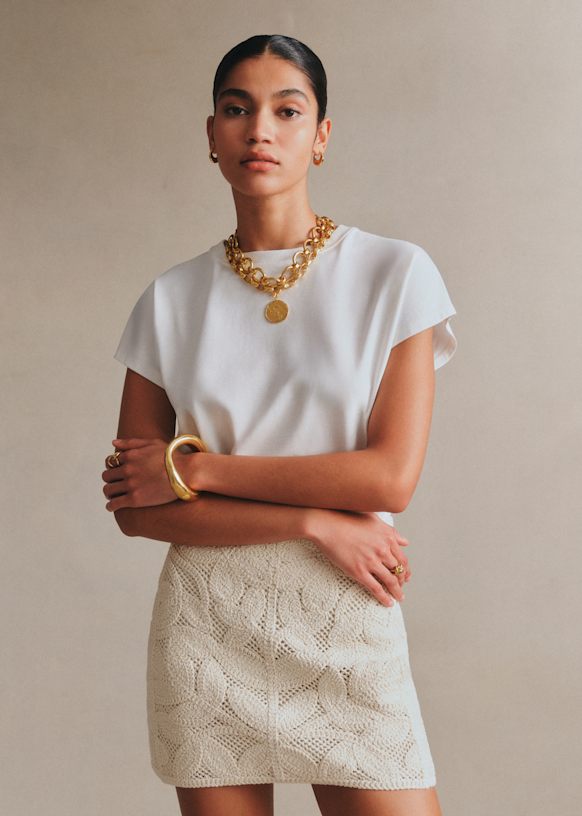 Jupe Malia - Guipure Unie Ecru - Coton Biologique - Sézane