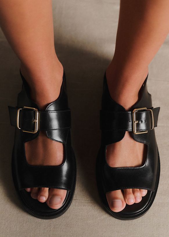 Low Hector Sandals - Glossy Black - Bovine leather - Sézane