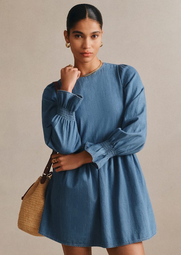 Robe Abelinda - Bleu Moyen - Coton biologique - textile biologique - Sézane