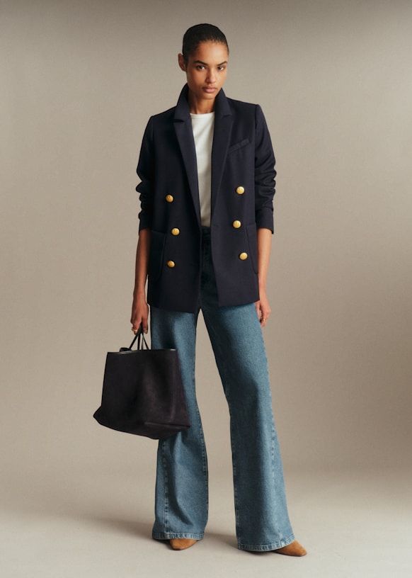 Michele Jacket - Moss Green Houndstooth - Wool - Sézane