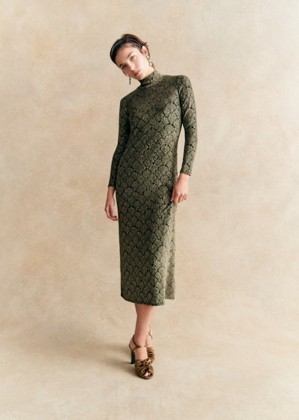 Penelope Dress - Jacquard Foliage - Polyester - Sézane