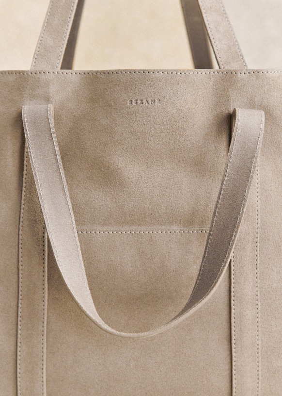 セザンヌ◆SEZANE◆Gabin マキシ トートバッグ スプリットレザー Gabin Maxi Bag - Textured cream - Bovine leather - Sézane