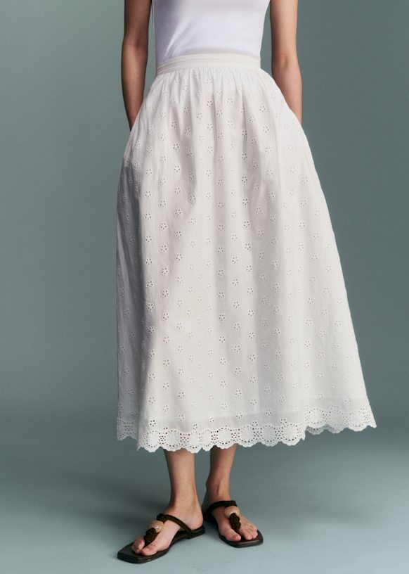 Nala Skirt - Ecru with Petal Embroidery - Organic Cotton - Sézane