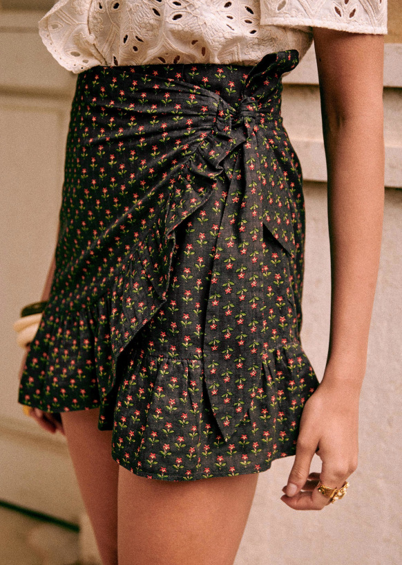 Camila Skirt - Mini flowers on black background - Organic Cotton - Sézane