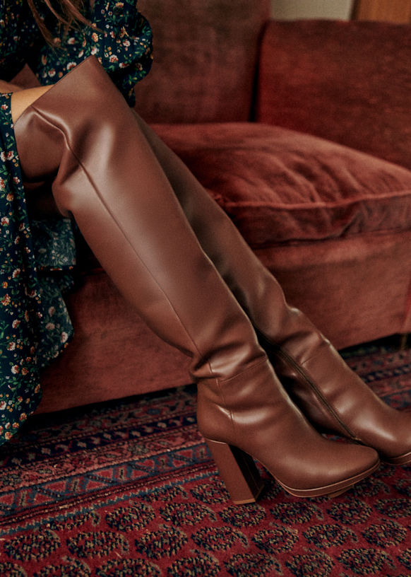 Apolline Thigh High Boots - Smooth Chocolate - Sézane