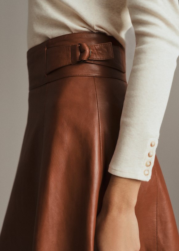 Yasmine Skirt - Brown - Lamb leather - Sézane