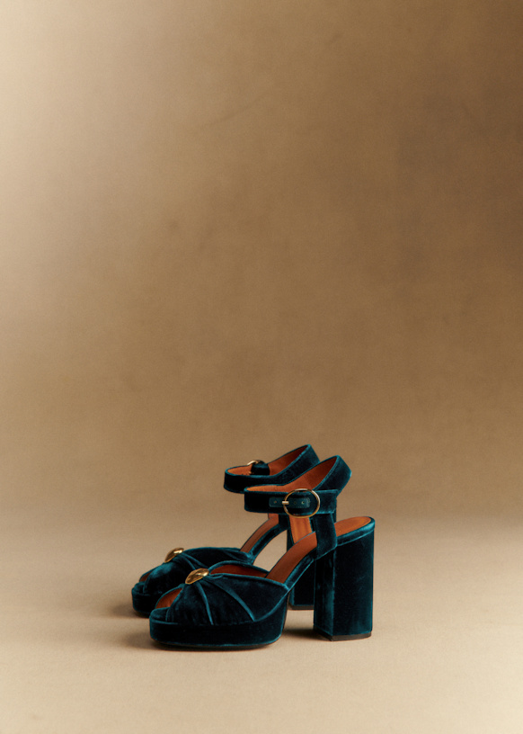 High Marjolaine Sandals - Blue Velvet - Textile - Sézane
