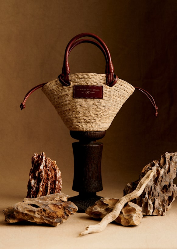 最新 Justine Mini Basket - Black Raffia - Raffia - Sézane バッグ
