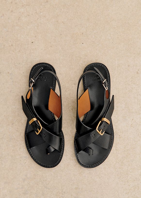 Judith Low Sandals - Coffee - Split cowhide leather - Sézane