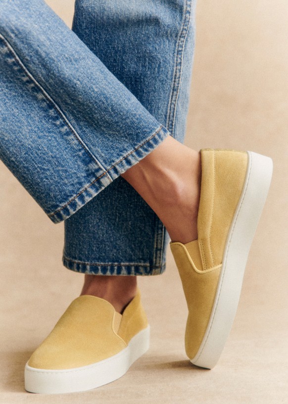 Theo Sneakers Sea Green Split cowhide leather Sezane