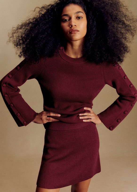 Adele Dress Robe Rouge Sezane Pull Adel Bordeaux Laine Mérinos Sézane