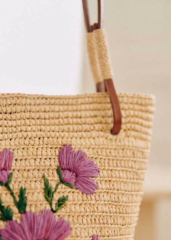 Josie Basket Bag - Purple Raphia Flowers - Raffia - Sézane