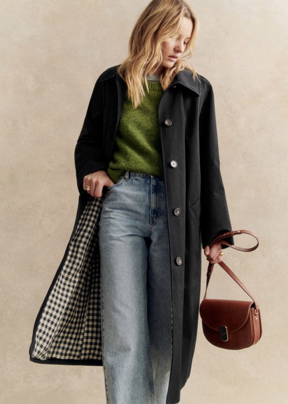Clyde Trench Coat Dark Khaki Organic Cotton Sezane