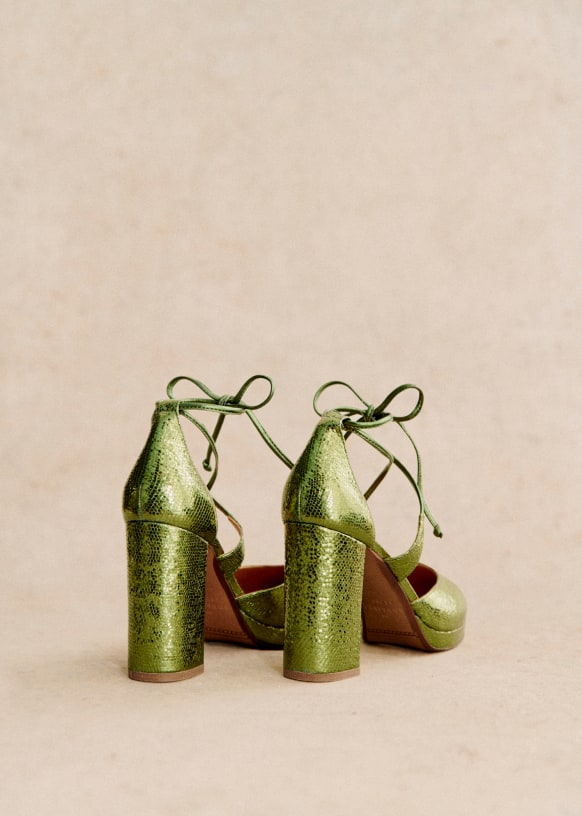 Alessia High Mary Janes - Metallic Green - Bovine leather - Sézane