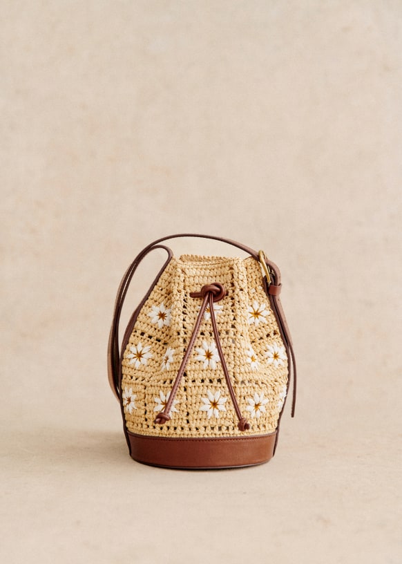 Bourse Mini Farrow Raphia - Raphia Broderie Marguerites - Raphia - Octobre ??ditions