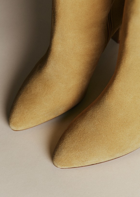 Dolores High Thigh Boots - Flax Yellow - Split cowhide leather