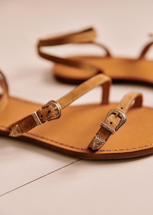 Roxanne Low Sandals - Taupe - Split cowhide leather - Sézane