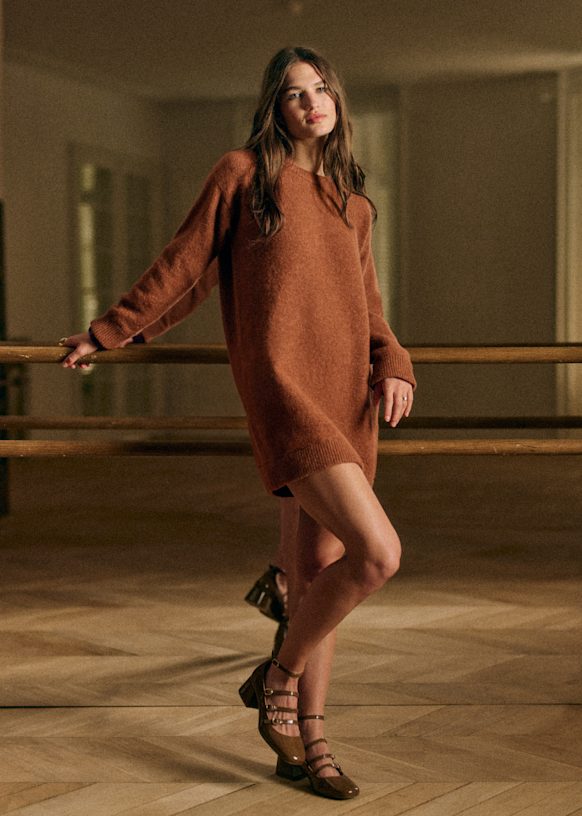 Freja ドレス - ダークモスグリーン - ベビーアルパカ - Sézane