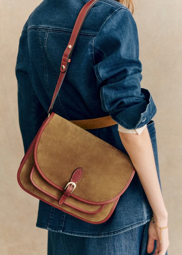 Large Roméo Bag - Denim Blue - Split cowhide leather - Sézane